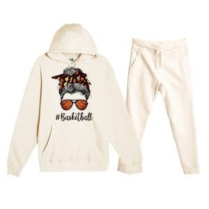 Bleached Life Basketball Mom Leopard Messy bun Glasses Premium Hooded Sweatsuit Set