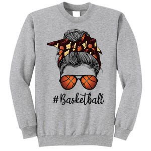 Bleached Life Basketball Mom Leopard Messy bun Glasses Tall Sweatshirt