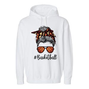 Bleached Life Basketball Mom Leopard Messy bun Glasses Garment-Dyed Fleece Hoodie