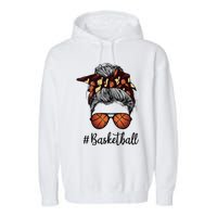 Bleached Life Basketball Mom Leopard Messy bun Glasses Garment-Dyed Fleece Hoodie