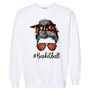 Bleached Life Basketball Mom Leopard Messy bun Glasses Garment-Dyed Sweatshirt