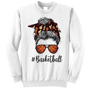 Bleached Life Basketball Mom Leopard Messy bun Glasses Sweatshirt