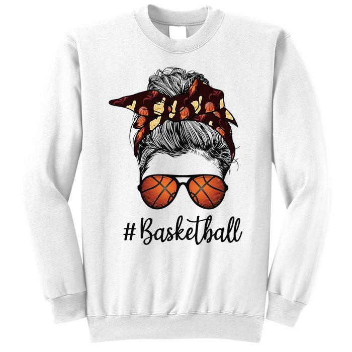 Bleached Life Basketball Mom Leopard Messy bun Glasses Sweatshirt