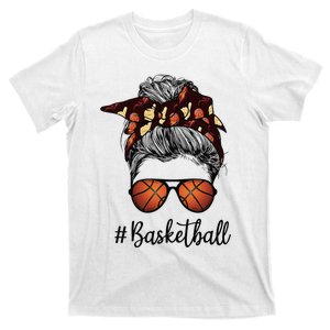 Bleached Life Basketball Mom Leopard Messy bun Glasses T-Shirt