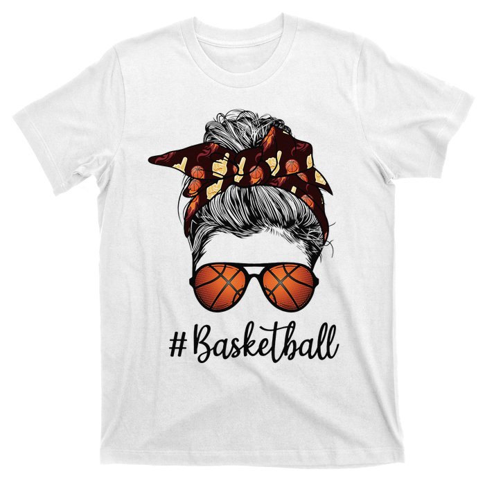 Bleached Life Basketball Mom Leopard Messy bun Glasses T-Shirt