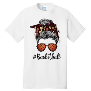 Bleached Life Basketball Mom Leopard Messy bun Glasses Tall T-Shirt