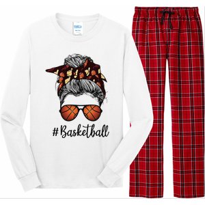 Bleached Life Basketball Mom Leopard Messy bun Glasses Long Sleeve Pajama Set