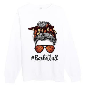 Bleached Life Basketball Mom Leopard Messy bun Glasses Premium Crewneck Sweatshirt