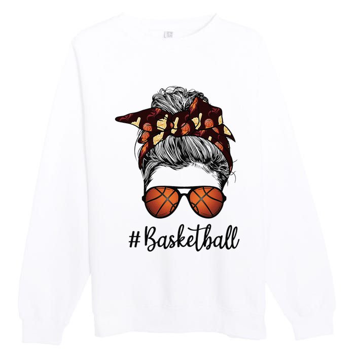 Bleached Life Basketball Mom Leopard Messy bun Glasses Premium Crewneck Sweatshirt