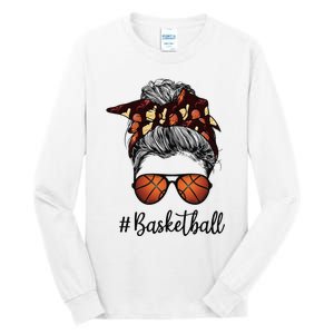 Bleached Life Basketball Mom Leopard Messy bun Glasses Tall Long Sleeve T-Shirt