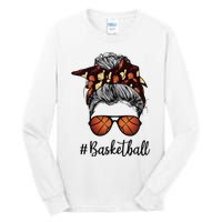 Bleached Life Basketball Mom Leopard Messy bun Glasses Tall Long Sleeve T-Shirt