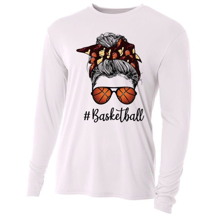 Bleached Life Basketball Mom Leopard Messy bun Glasses Cooling Performance Long Sleeve Crew