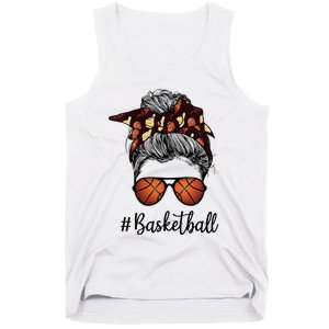 Bleached Life Basketball Mom Leopard Messy bun Glasses Tank Top