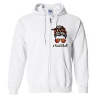 Bleached Life Basketball Mom Leopard Messy bun Glasses Full Zip Hoodie