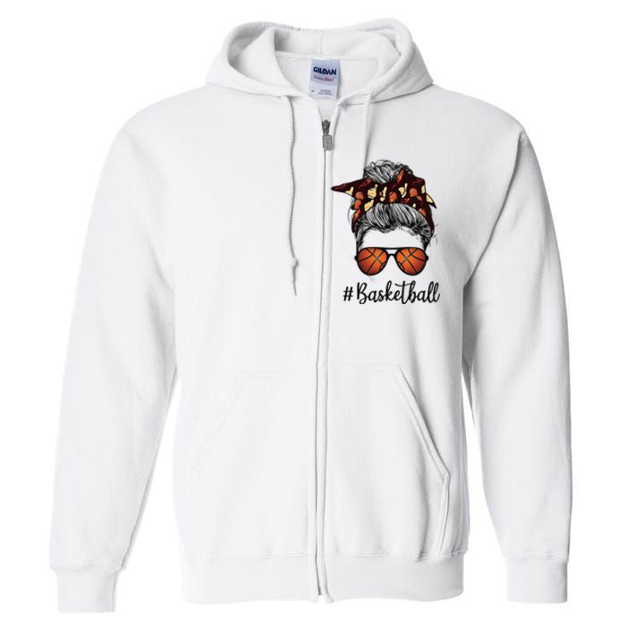 Bleached Life Basketball Mom Leopard Messy bun Glasses Full Zip Hoodie