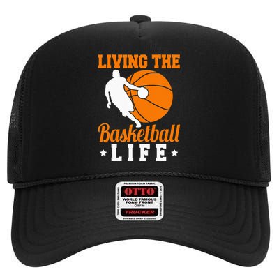 Basketball Life Bball Player Gameday High Crown Mesh Back Trucker Hat