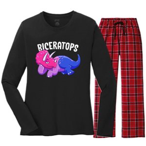 Biceratops LGBT Bisexual Flag Bi Dinosaur Triceratops Women's Long Sleeve Flannel Pajama Set 