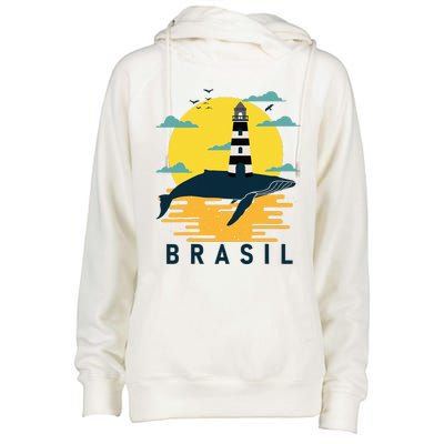 Brasil Lighthouse Bahia Barra Brazil Sunset Souvenir Tourist Womens Funnel Neck Pullover Hood