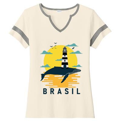 Brasil Lighthouse Bahia Barra Brazil Sunset Souvenir Tourist Ladies Halftime Notch Neck Tee