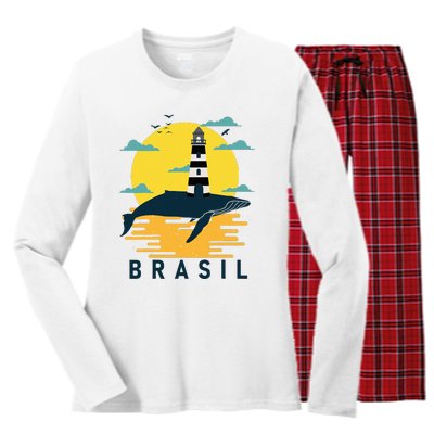 Brasil Lighthouse Bahia Barra Brazil Sunset Souvenir Tourist Women's Long Sleeve Flannel Pajama Set 