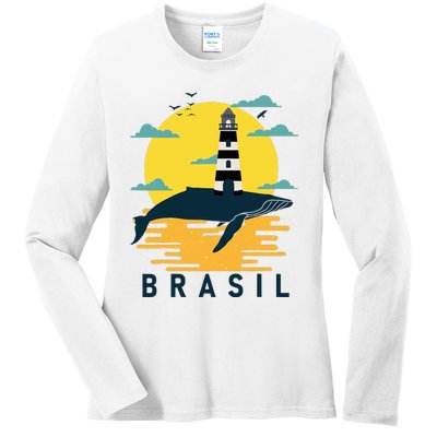 Brasil Lighthouse Bahia Barra Brazil Sunset Souvenir Tourist Ladies Long Sleeve Shirt