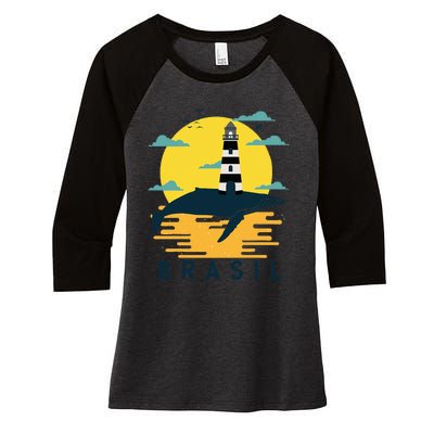 Brasil Lighthouse Bahia Barra Brazil Sunset Souvenir Tourist Women's Tri-Blend 3/4-Sleeve Raglan Shirt