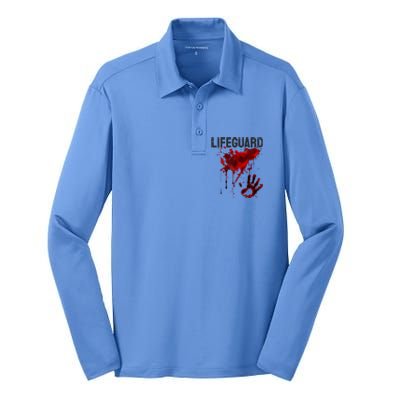 Bloody Lifeguard Blood Splatter Blood Stained Fun Silk Touch Performance Long Sleeve Polo