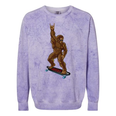 Bigfoot Long Boarding Rock On Sasquatch Big Foot Skate Colorblast Crewneck Sweatshirt