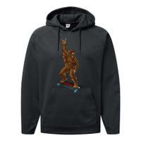 Bigfoot Long Boarding Rock On Sasquatch Big Foot Skate Performance Fleece Hoodie