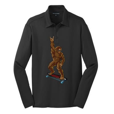 Bigfoot Long Boarding Rock On Sasquatch Big Foot Skate Silk Touch Performance Long Sleeve Polo