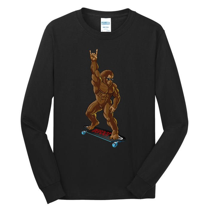 Bigfoot Long Boarding Rock On Sasquatch Big Foot Skate Tall Long Sleeve T-Shirt