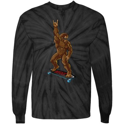 Bigfoot Long Boarding Rock On Sasquatch Big Foot Skate Tie-Dye Long Sleeve Shirt