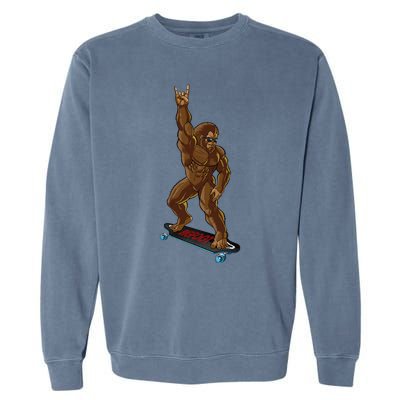 Bigfoot Long Boarding Rock On Sasquatch Big Foot Skate Garment-Dyed Sweatshirt