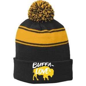 Buffa Love Buffalo Choose Love Design Stripe Pom Pom Beanie