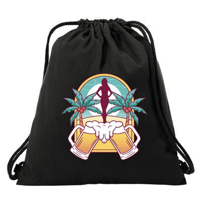 Beer Lover Beach Paradise Drawstring Bag