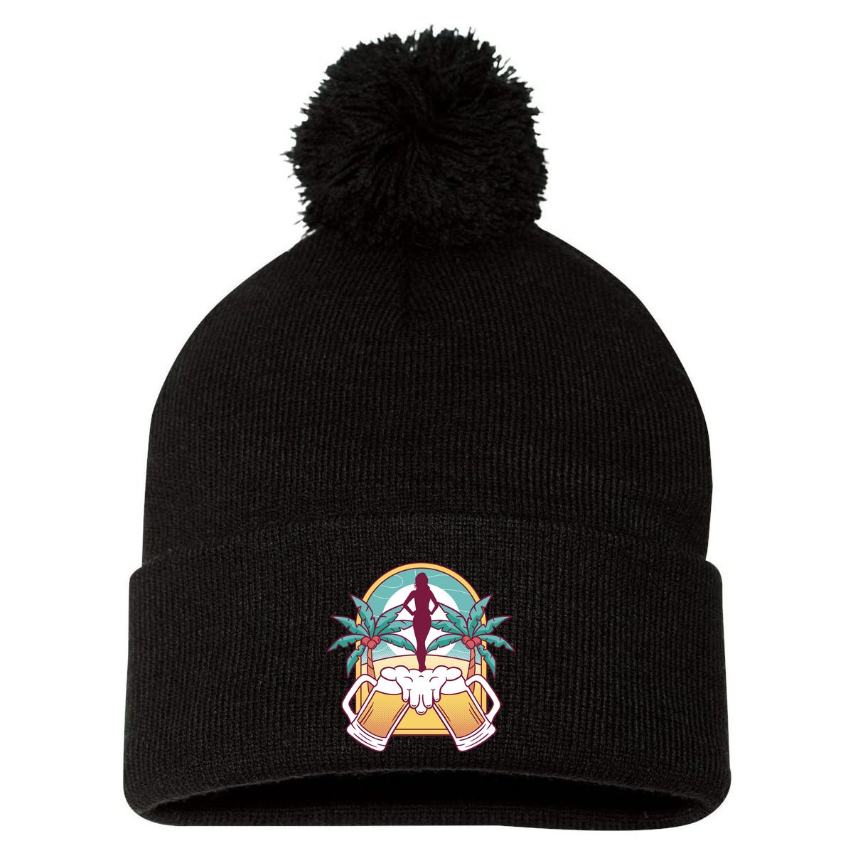 Beer Lover Beach Paradise Pom Pom 12in Knit Beanie