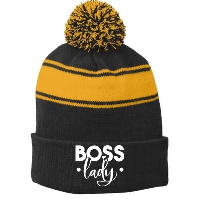 Boss Lady Stripe Pom Pom Beanie