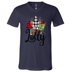 Blessed Lolly Christmas Truck Grandma Gift V-Neck T-Shirt