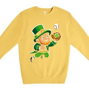 Baseball Leprechauns Catcher Saint PaddyS Shamrock Irish Cool Gift Premium Crewneck Sweatshirt