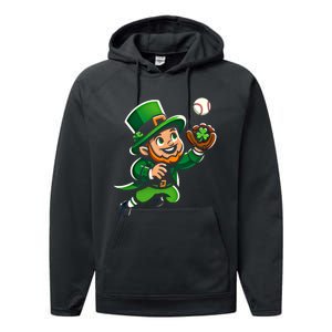 Baseball Leprechauns Catcher Saint PaddyS Shamrock Irish Cool Gift Performance Fleece Hoodie