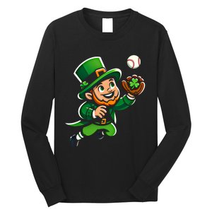 Baseball Leprechauns Catcher Saint PaddyS Shamrock Irish Cool Gift Long Sleeve Shirt