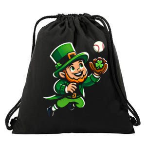 Baseball Leprechauns Catcher Saint PaddyS Shamrock Irish Cool Gift Drawstring Bag