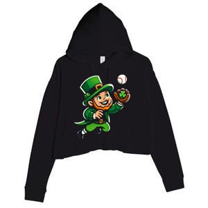 Baseball Leprechauns Catcher Saint PaddyS Shamrock Irish Cool Gift Crop Fleece Hoodie