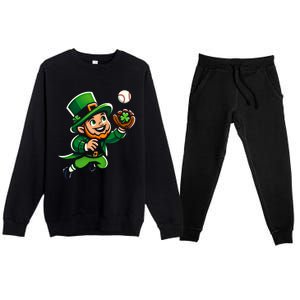 Baseball Leprechauns Catcher Saint PaddyS Shamrock Irish Cool Gift Premium Crewneck Sweatsuit Set