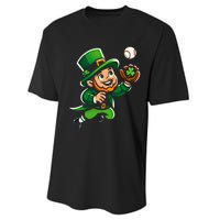 Baseball Leprechauns Catcher Saint PaddyS Shamrock Irish Cool Gift Performance Sprint T-Shirt