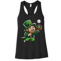 Baseball Leprechauns Catcher Saint PaddyS Shamrock Irish Cool Gift Women's Racerback Tank