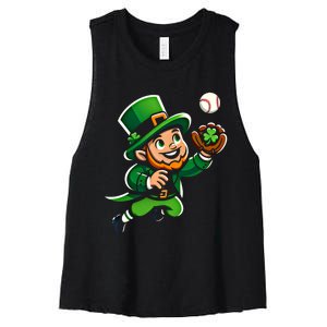 Baseball Leprechauns Catcher Saint PaddyS Shamrock Irish Cool Gift Women's Racerback Cropped Tank