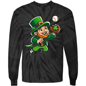 Baseball Leprechauns Catcher Saint PaddyS Shamrock Irish Cool Gift Tie-Dye Long Sleeve Shirt