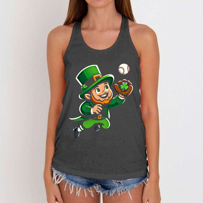 Baseball Leprechauns Catcher Saint PaddyS Shamrock Irish Cool Gift Women's Knotted Racerback Tank