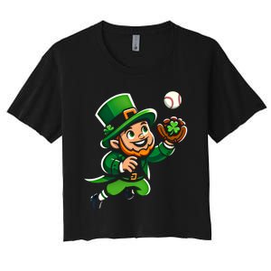 Baseball Leprechauns Catcher Saint PaddyS Shamrock Irish Cool Gift Women's Crop Top Tee